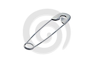 One closed safety pin isolated on white background.