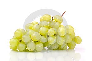 One cluster of green grapes