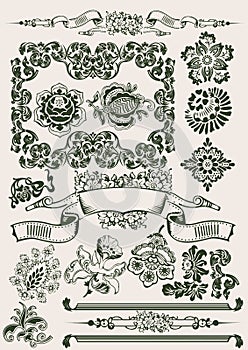 One Color Flowers Vintage Clipart