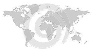 One color grey world map isolated on transparent background. World vector illustration