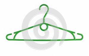 One colored plastic hanger, isolated on white background, close-up