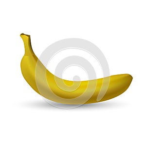 One colored realistic whole yellow color single banana with shadow on white background.