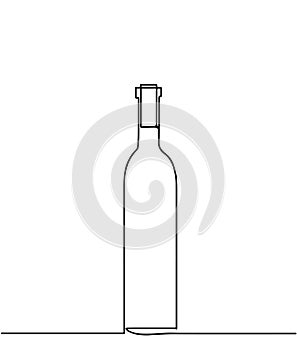 One continuous drawn line of the bottle drawn from the hand a picture of the silhouette. Line art. a bottle of champagne. Wine