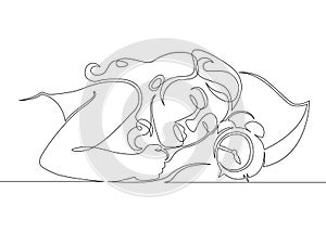 One continuous drawn single art line doodle sketch character girl woman sleep