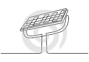One continuous drawn single art line doodle sketch solar panel battery minimalism style isolated on white background. The concept