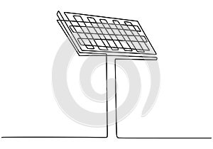 One continuous drawn single art line doodle sketch solar panel battery minimalism style isolated on white background. The concept