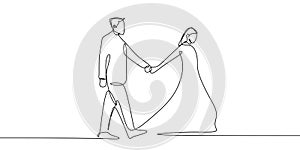 one continuous line art drawing of couple holding hands vector illustration minimalism style