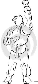 One continuous line art fighter win pose victory champion conquest success