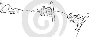 One continuous line art minimal art vector illustration extreme sport snowboarding spinning spins