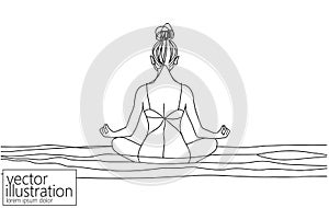 One continuous line art yoga woman. Girl in lotus pose antistress meditation minimalist isolated sketch ink drawing photo