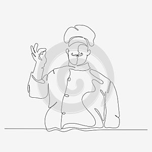 One continuous line of chef in mustache. Cute cooking character