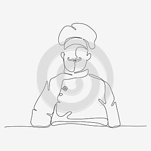 One continuous line of chef in mustache. Cute cooking character