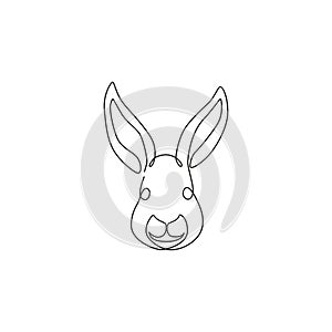 One continuous line drawing of adorable rabbit head for animal lover club logo identity. Cute bunny animal mascot concept for kids