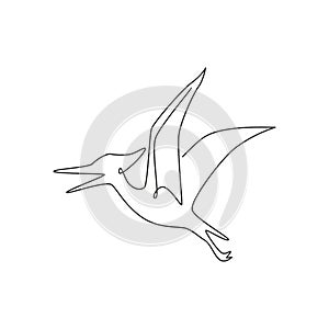 One continuous line drawing of aggressive pterodactyl prehistory animal for logo identity. Dinosaurs mascot concept for photo