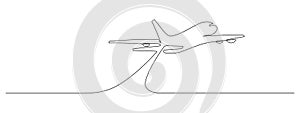 One continuous line drawing of Airplane path. Business Concept of world travel and international flight airline in