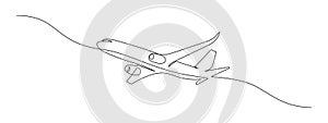 One continuous line drawing of Airplane path. Business Concept of world travel and international flight airline in