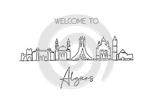 One continuous line drawing of Algiers city skyline, Algeria. Beautiful landmark postcard. World landscape tourism travel vacation