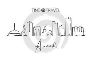 One continuous line drawing of Amarillo city skyline, Texas. Beautiful landmark. World landscape tourism travel wall decor poster photo