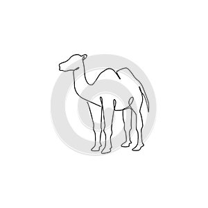 One continuous line drawing of Arabian desert camel for livestock business logo identity. Dromedary animal concept for middle east