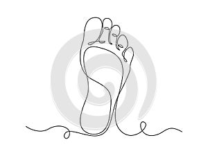 One continuous line drawing of bare foot. Elegance female leg in simple linear style. Concept of Wellness healthy