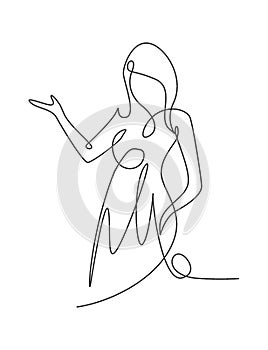One continuous line drawing beauty woman feminine face abstract portrait print. Modern minimalism female silhouette art style
