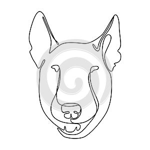 One continuous line drawing Bull Terrier vector Image. Single line minimal style dog portrait. Cute puppy black linear
