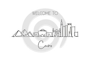 One continuous line drawing of Cairo city skyline, Egypt. Beautiful landmark. World landscape tourism and travel vacation.