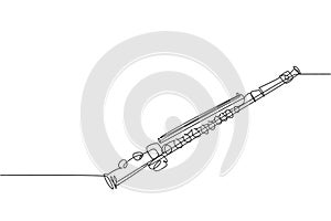 One continuous line drawing of classical flute. Wind music instruments concept. Modern single line draw design vector graphic