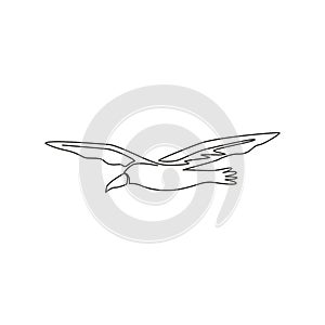 One continuous line drawing of cute albatross for bird conservation logo identity. Adorable sea bird mascot concept for national