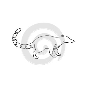 One continuous line drawing of cute coati for company logo identity. Diurnal mammals mascot concept for national zoo icon. Modern photo