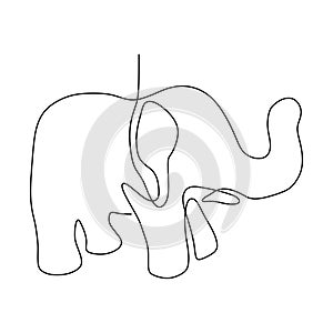 One continuous line drawing of cute elephant company logo identity