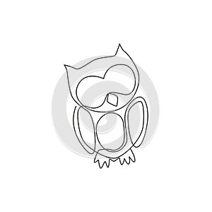 One continuous line drawing of cute owl bird for company logo identity. Symbol of education, wisdom, school, knowledge, vision,