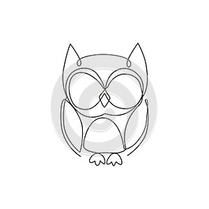 One continuous line drawing of cute owl bird for company logo identity. Symbol of education, wisdom, school, smart, knowledge,