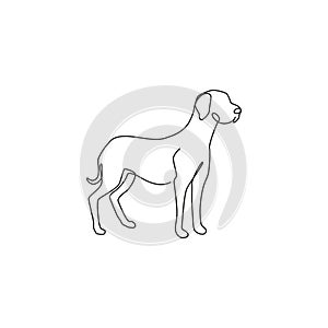 One continuous line drawing of dashing great dane dog for security company logo identity. Purebred dog mascot concept for pedigree