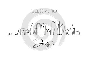 One continuous line drawing of Dayton city skyline, Ohio. Beautiful landmark. World landscape tourism travel home wall decor