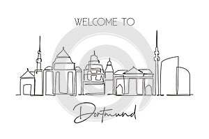 One continuous line drawing Dortmund skyline, Germany. Beautiful city skyscraper. World landscape tourism travel vacation wall