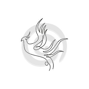 One continuous line drawing of elegant phoenix bird for company logo identity. Business icon concept from animal shape. Dynamic