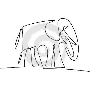 One continuous line drawing of elephant. A big animal African elephant is standing with baby elephant hand drawn picture