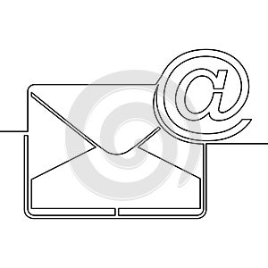One continuous line drawing of email icon concept