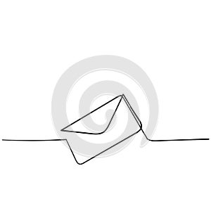One continuous line drawing of email icon isolated on white background handdrawn style