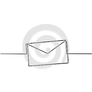 One continuous line drawing of email icon isolated on white background handdrawn style