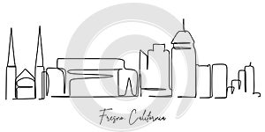 One continuous line drawing of Fresno city skyline, California. World beautiful landscape tourism and travel vacation