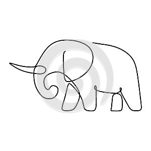 One continuous line drawing of giant African elephant. Wild animal national park conservation. Safari zoo concept