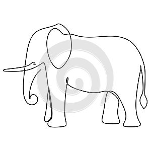One continuous line drawing of giant African elephant. Wild animal national park conservation. Safari zoo concept.
