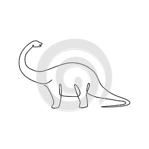 One continuous line drawing of giant brontosaurus prehistory animal with long neck for logo identity. Dinosaurs mascot concept for photo