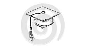 One continuous line drawing of graduation hat logo emblem. Study graduating cap logotype icon template concept.