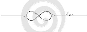 One continuous line drawing of Infinity symbol. Loop mobius icon and endless forever love concept in simple linear style