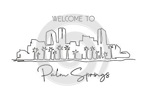 One continuous line drawing Palm Springs city skyline, California. Beautiful landmark. World landscape tourism travel home wall