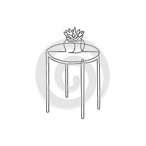 One continuous line drawing of potted succulent in vase on the table. Linear contour houseplant for home interior