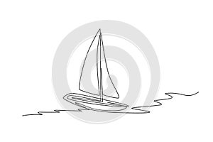 One continuous line drawing of sail boat sailing on the sea. Water transportation vehicle concept. Dynamic single line draw design